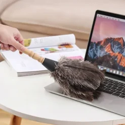 Hot Fjäderdammsvippa Mjuk Antistatisk Miljövänlig Tvättbar Återvinningsbar Rengöring Strutsfjäder Trähandtag Fluffig Dammvippa För Hemmet C