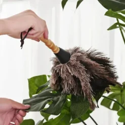 Hot Fjäderdammsvippa Mjuk Antistatisk Miljövänlig Tvättbar Återvinningsbar Rengöring Strutsfjäder Trähandtag Fluffig Dammvippa För Hemmet C