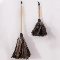 Hot Fjäderdammsvippa Mjuk Antistatisk Miljövänlig Tvättbar Återvinningsbar Rengöring Strutsfjäder Trähandtag Fluffig Dammvippa För Hemmet C