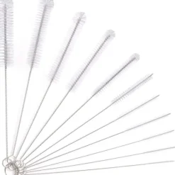 Best Flaskborste, 12 st Långa flaskrengöringsborstar, rörborste, vattenkokarborste, sugrörsborste, nylon (vit)