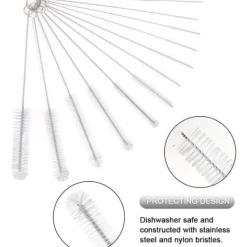 Best Flaskborste, 12 st Långa flaskrengöringsborstar, rörborste, vattenkokarborste, sugrörsborste, nylon (vit)