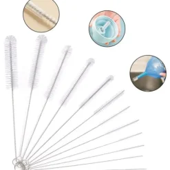 Best Flaskborste, 12 st Långa flaskrengöringsborstar, rörborste, vattenkokarborste, sugrörsborste, nylon (vit)