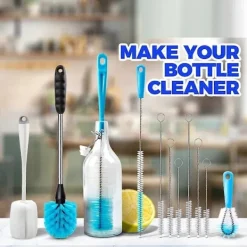 Outlet Flaskborste Rengöringsset för flaskor, Flaskrengörare med långt handtag för rengöring av ölflaskor med smal hals, Vinkaraff, Smal Kopp Vit...