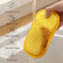 Outlet Flersidig köksskrubbspons, kraftig rengöringssvamp som inte repar, återanvändbar mikrofibersvamp för hushåll