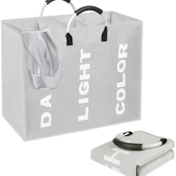 Online Fällbara tvättkorgar (80L, 60x32x49cm), 3 fack med ringhandtag