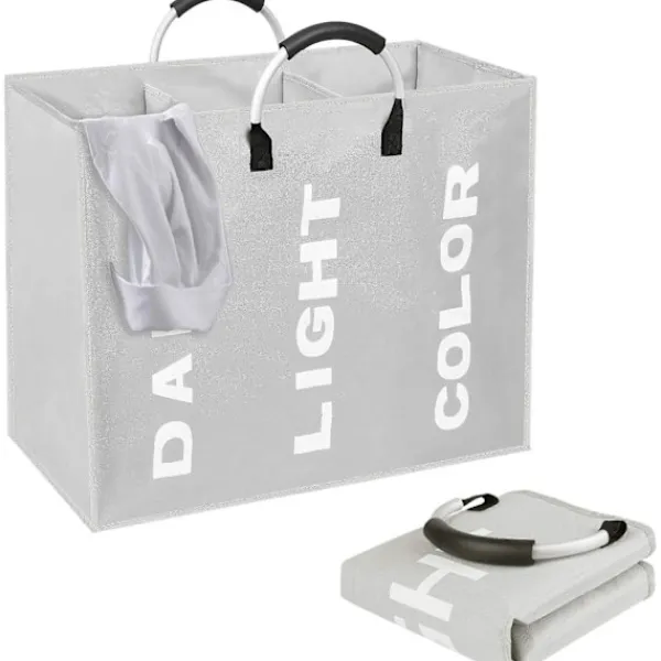 Online Fällbara tvättkorgar (80L, 60x32x49cm), 3 fack med ringhandtag