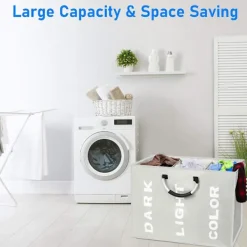 Online Fällbara tvättkorgar (80L, 60x32x49cm), 3 fack med ringhandtag
