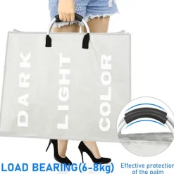 Online Fällbara tvättkorgar (80L, 60x32x49cm), 3 fack med ringhandtag