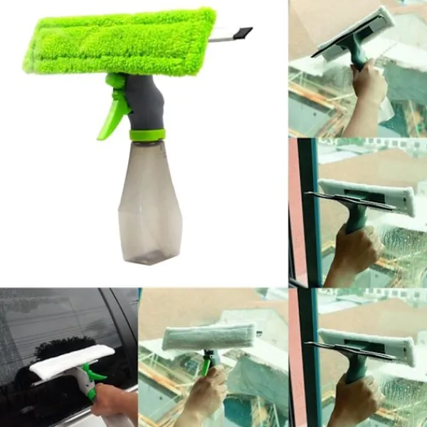 Outlet Fönsterputsare, 3 i 1 Mikrofiberduk och Duschskrapa med Sprayflaska, Fönstertvättutrustning, Glasrengöringsverktyg