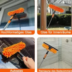 New Fönsterskrapa 2-i-1 med teleskophandtag 4,5 m - Fönsterputsning för höga fönster, bil, dusch, inomhus & utomhus orange orange