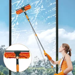 New Fönsterskrapa 2-i-1 med teleskophandtag 4,5 m - Fönsterputsning för höga fönster, bil, dusch, inomhus & utomhus orange orange