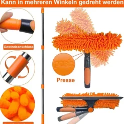 New Fönsterskrapa 2-i-1 med teleskophandtag 4,5 m - Fönsterputsning för höga fönster, bil, dusch, inomhus & utomhus orange orange