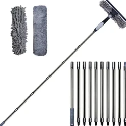 Best Fönsterskrapa 2-i-1 med teleskophandtag 4,5 m - Fönsterputsning för höga fönster, bil, dusch, inomhus & utomhus gray