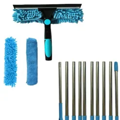 Best Fönsterskrapa 2-i-1 med teleskopskaft 4,5 m – Fönsterrengöring för höga fönster, bil, dusch, inomhus & utomhus, blå blue