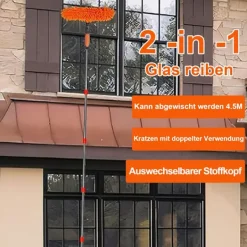 Fönsterskrapa 2-i-1 med teleskophandtag 4,5 m - Fönsterputsning för höga fönster, bil, dusch, inomhus & utomhus, grå【GKS】 gray