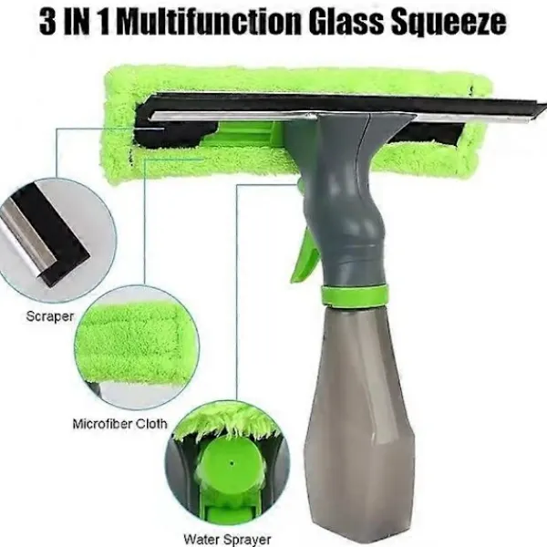 New Fönsterskrapa med Maskintvättbar Mikrofiberduk & Skrapa för Speglar/Kakel/Duschväggar/Glasrengöring - Qin