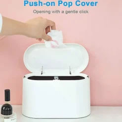 Discount Ö-formad Bordssopbehållare med Lock, Mini Sopbehållare Bordssopbehållare, Badrums Kosmetikbehållare Bordssopbehållare för Kök Badrum Kontorsbord Toalett C | Fyndiq