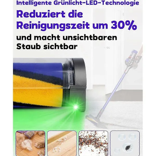 Hot För V7 V8 V10 V11 V15 Mjuk Rulle Golvborste med Grön LED-lampa för Parkett, Kakel och Hårda Golv