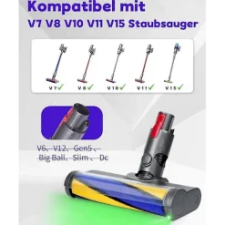 Hot För V7 V8 V10 V11 V15 Mjuk Rulle Golvborste med Grön LED-lampa för Parkett, Kakel och Hårda Golv