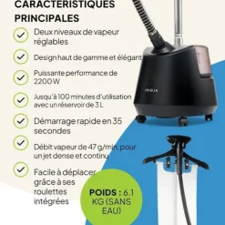 Clearance FRIDJA f1200 Pro 2200W ångstrykare, 3L tank, dubbel ånga, idealisk för alla tyger, modern design i off-white