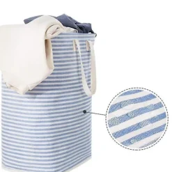 Fristående tvättkorg, hopfällbar stor tvättkorg med lätta bärhandtag för kläder, leksaker, blå