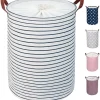 Hot Fristående Tvättkorg med Lock, 20 cm, Hopfällbar Stor Tvättkorg med Dragsko och Läderhandtag (Blårandig, M)