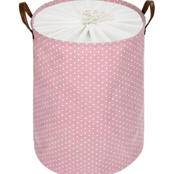 New Fristående tvättkorg med lock, hopfällbar extra stor tvättkorg med dragsko och handtag (rosa)