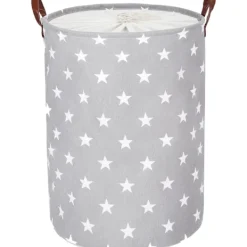 Sale Fristående tvättkorg med lock, 19 tum, hopfällbar stor tvättkorg med dragsko och läderhandtag