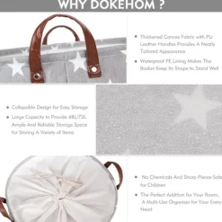 Sale Fristående tvättkorg med lock, 19 tum, hopfällbar stor tvättkorg med dragsko och läderhandtag