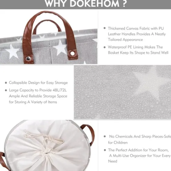 Sale Fristående tvättkorg med lock, 19 tum, hopfällbar stor tvättkorg med dragsko och läderhandtag