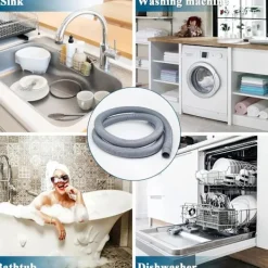 Clearance Förlängningsslang för tvättmaskiner, 1,5 m universell tvättmaskinsslang, avloppsslang för diskmaskin, förlängningsset