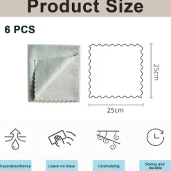 New Förpackning med 6 Fiskfjäll Ränderfria Magiska Glasfönsterputsdukar, Luddfritt Disk Torkande Polerhanddukar, ljusgrön