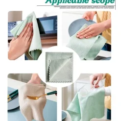 New Förpackning med 6 Fiskfjäll Ränderfria Magiska Glasfönsterputsdukar, Luddfritt Disk Torkande Polerhanddukar, ljusgrön