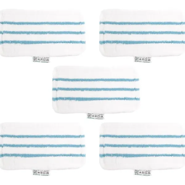 New unbranded Förpackning med 5 tvättbara mikrofiberkuddar för Black&Decker ångmopp, ersättningsöverdrag kompatibelt med FSM1616, FSM1630 White Blue WhiteBlue