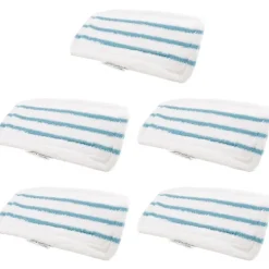 New unbranded Förpackning med 5 tvättbara mikrofiberkuddar för Black&Decker ångmopp, ersättningsöverdrag kompatibelt med FSM1616, FSM1630 White Blue WhiteBlue