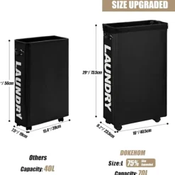 New Förstorad smal tvättkorg med avtagbar tvättsäck på hjul, hopfällbar rullande tvättkorg, hopfällbar smal hörnförvaring för kläder