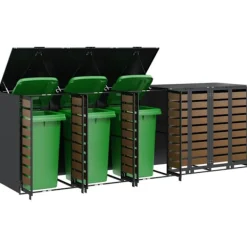 Clearance vidaXL Förvaring för 3 soptunnor Antracit 340 x 77,5 x 115,5 cm Stål