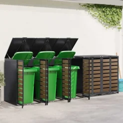 Clearance vidaXL Förvaring för 3 soptunnor Antracit 340 x 77,5 x 115,5 cm Stål