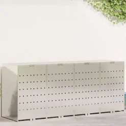 Online vidaXL Förvaring för 3 soptunnor Silver 340 x 77,5 x 115,5 cm