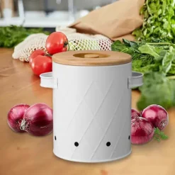Best Förvaringsburk för potatis och grönsaker med lock, lufttät behållare för kök, skafferi och bänkskiva White Medium