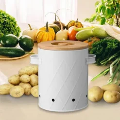 Best Förvaringsburk för potatis och grönsaker med lock, lufttät behållare för kök, skafferi och bänkskiva White Medium