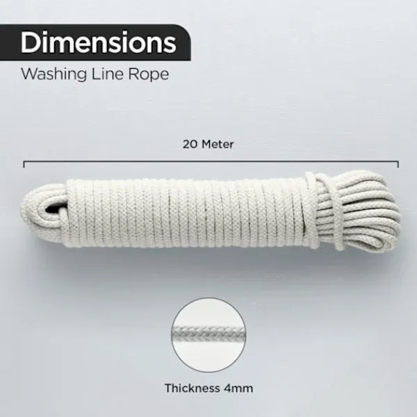 New g Line Rep Tvättlina Utomhus Klädstreck Utomhus Fleranvändningsbar Flätad Bomull Mjukt Rep för Trädgård, Konst och Hantverk | 4mm (20M) 20M White