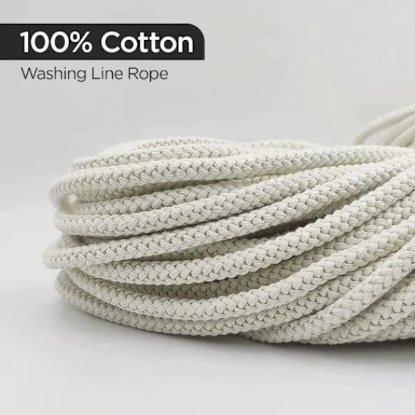 New g Line Rep Tvättlina Utomhus Klädstreck Utomhus Fleranvändningsbar Flätad Bomull Mjukt Rep för Trädgård, Konst och Hantverk | 4mm (20M) 20M White