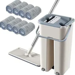 Online ESTONE Golvrotation Teleskophandtag Självrengörande plattmopp med mikrofiberkuddar och rengöringshink -HG as shown