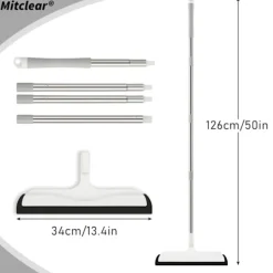 Discount Golvskrapa med teleskophandtag (126 cm), skummopp för vattenrengöring, duschgolvborste, badrum, kök, djurhår