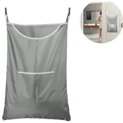 Outlet Grå slitstark Oxford-väska tvättkorg väska, över dörren tyg korg med krokar, för badrum, förvaring, vägg, garderob, 75x50cm