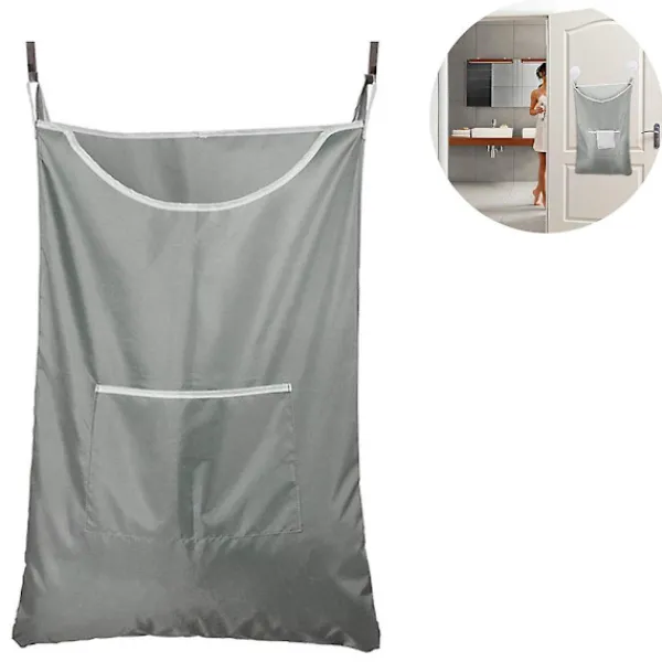 Outlet Grå slitstark Oxford-väska tvättkorg väska, över dörren tyg korg med krokar, för badrum, förvaring, vägg, garderob, 75x50cm