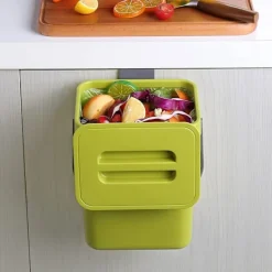 (Grön) Kompostbehållare för köksbänk, hängande liten soptunna under diskho, 3L monterbar kompost Buc