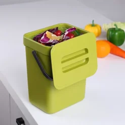 (Grön) Kompostbehållare för köksbänk, hängande liten soptunna under diskho, 3L monterbar kompost Buc