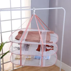 Grön stor klädtork 3 våningar hopfällbar nät hängande klädtork T-shirt